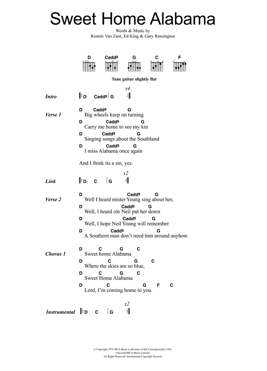 Sweet Home Alabama Sweet Home Alabama Guitar scores gallery preview page 1
