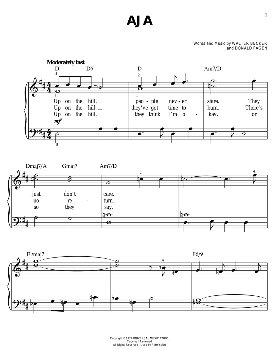 Aja Easy Piano scores gallery preview page 1