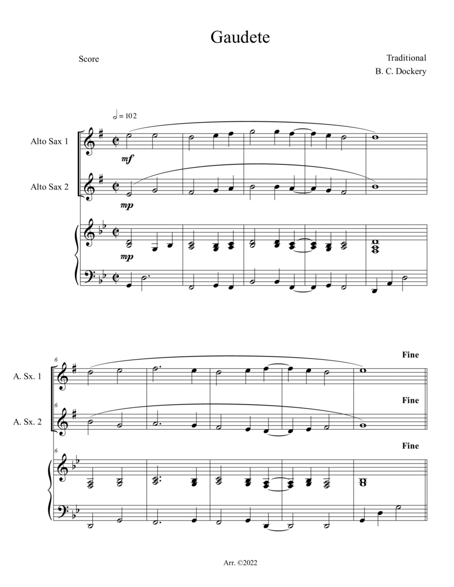 Gaudete (Alto Sax Duet with Piano Accompaniment) image number null