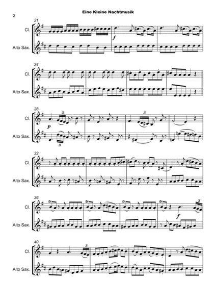 Eine Kleine Nachtmusik, Allegro, by W A Mozart. Clarinet and Alto Saxophone Duet image number null