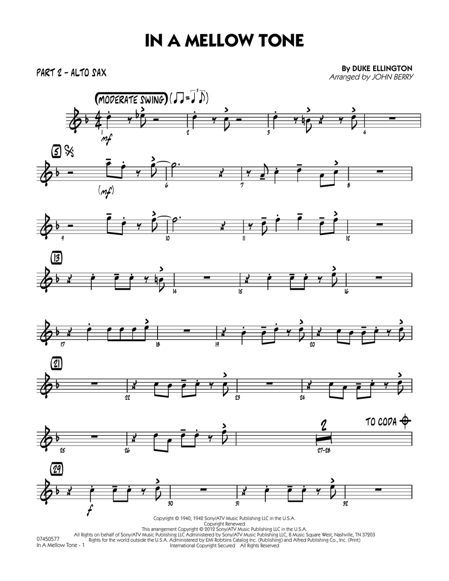 In A Mellow Tone - Part 2 - Eb Alto Sax Jazz Ensemble scores gallery preview page 1