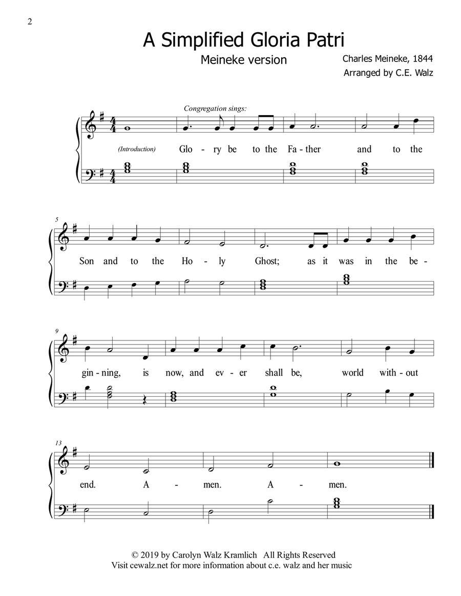 Simplified Gloria Patri and Doxology for Worship Service Easy Piano scores gallery preview page 2