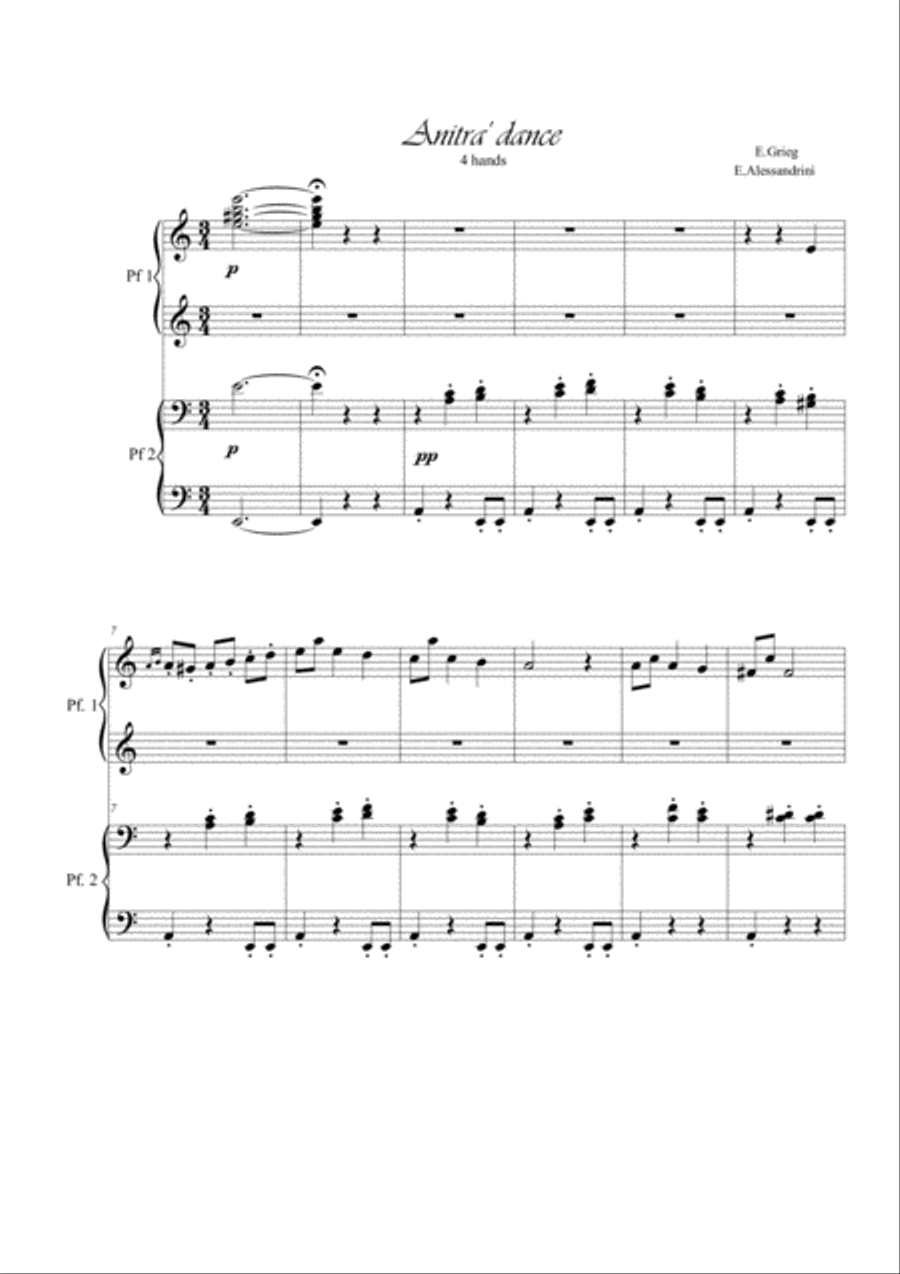 Anitra's dance. 4 hands Piano scores gallery preview page 1