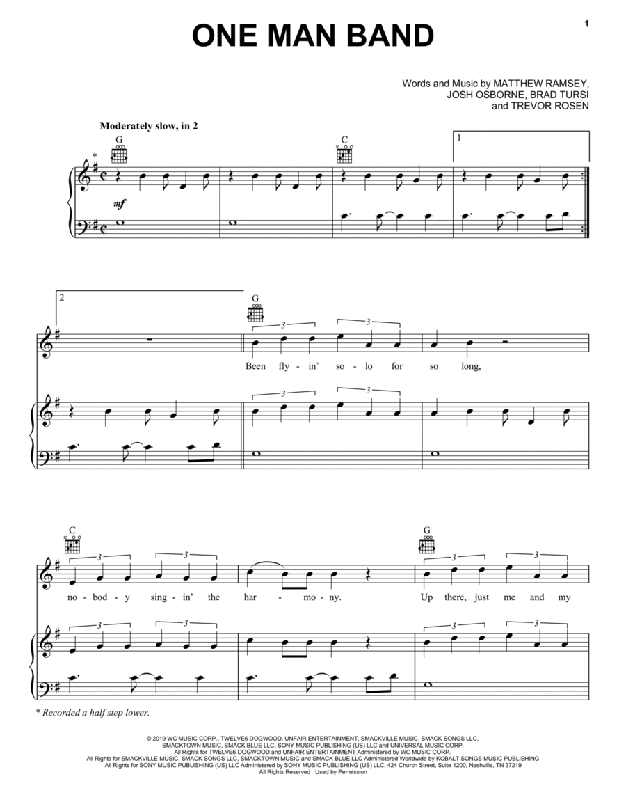 One Man Band Piano, Vocal, Guitar scores gallery preview page 1