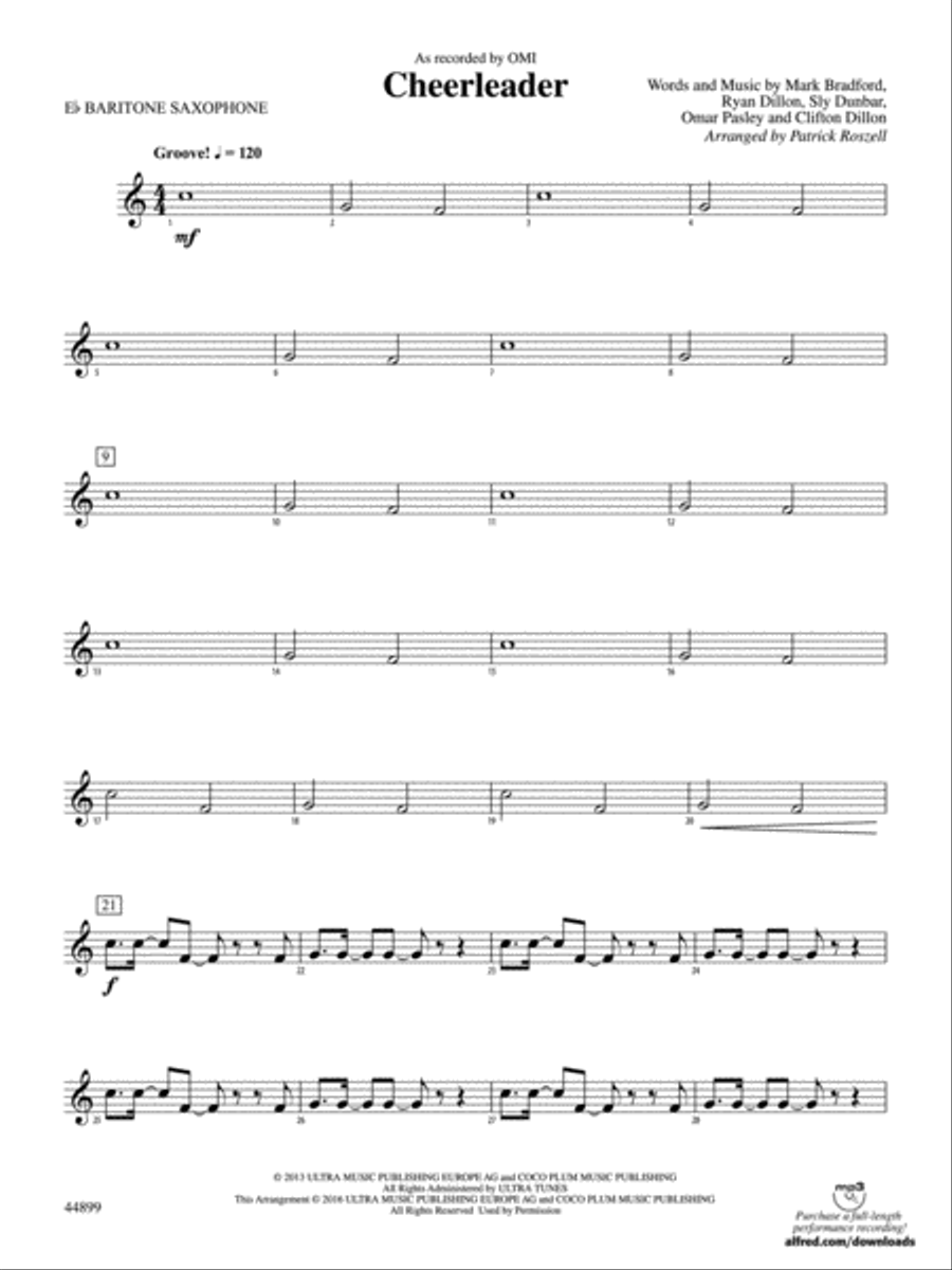 Cheerleader: E-flat Baritone Saxophone Concert Band scores gallery preview page 1