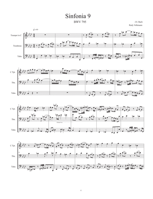 Sinfonia 9, J. S. Bach, adapted for C trumpet, Trombone, and Tuba