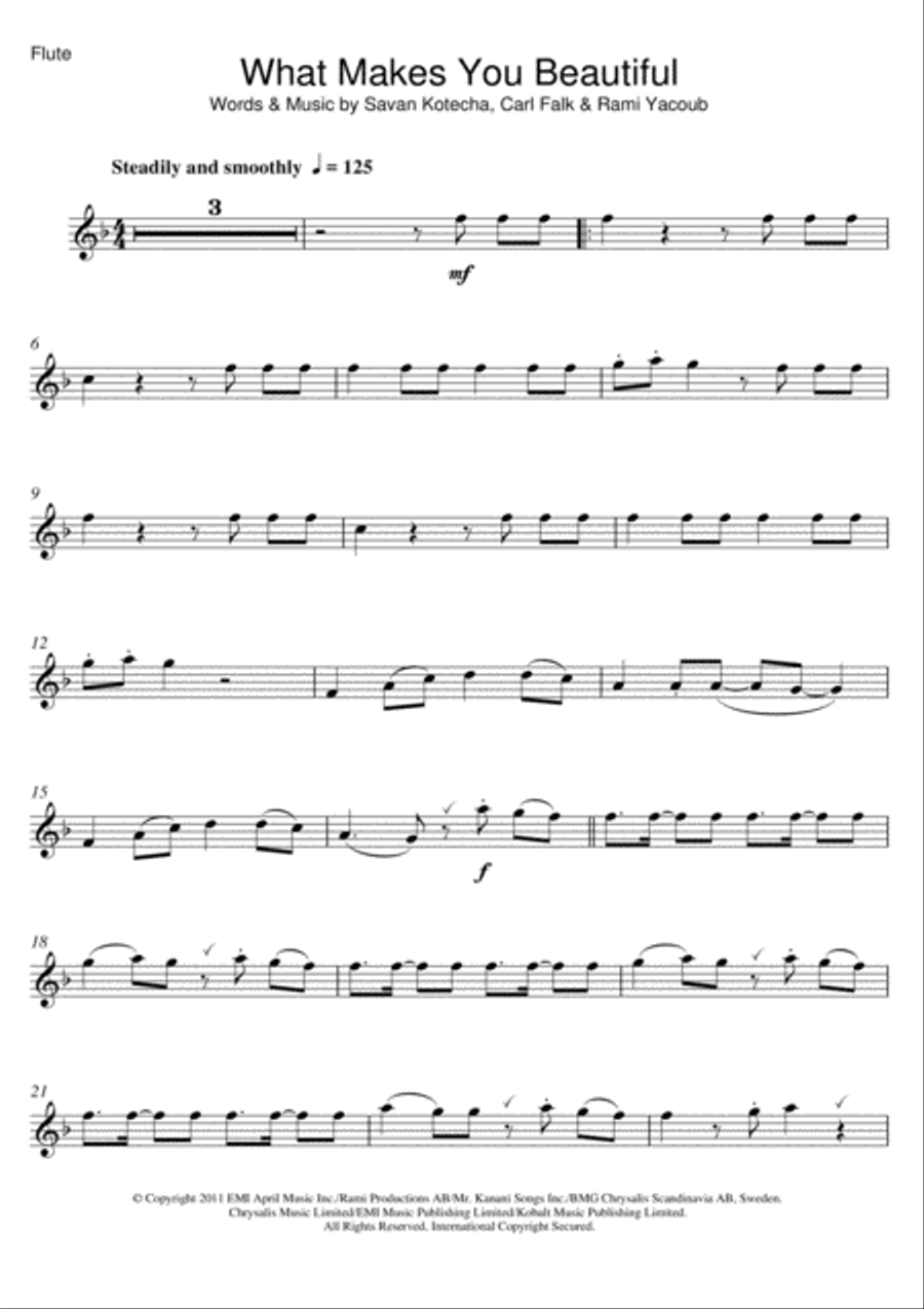 What Makes You Beautiful Flute Solo scores gallery preview page 1