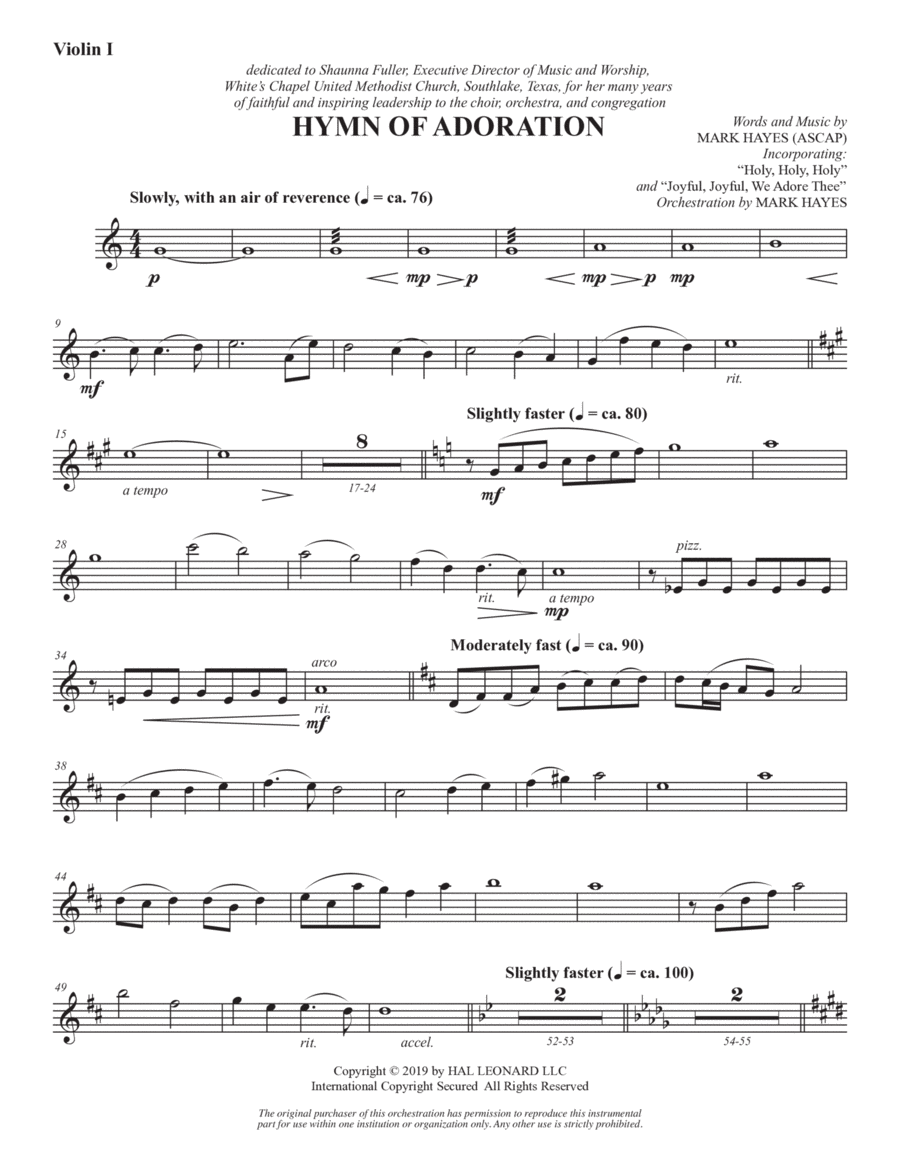 Hymn of Adoration - Violin 1 Choir scores gallery preview page 1