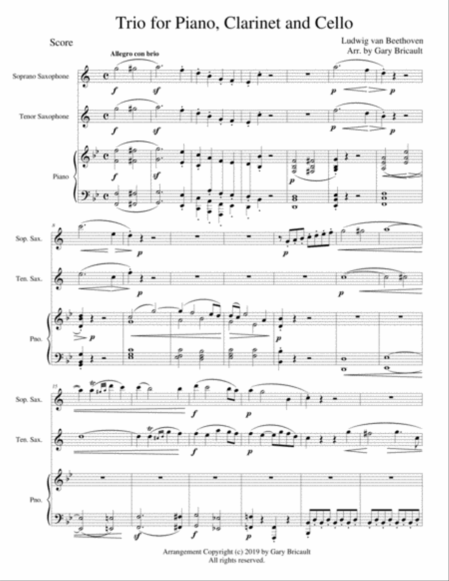 Trio for Piano, Clarinet and Cello Clarinet scores gallery preview page 1