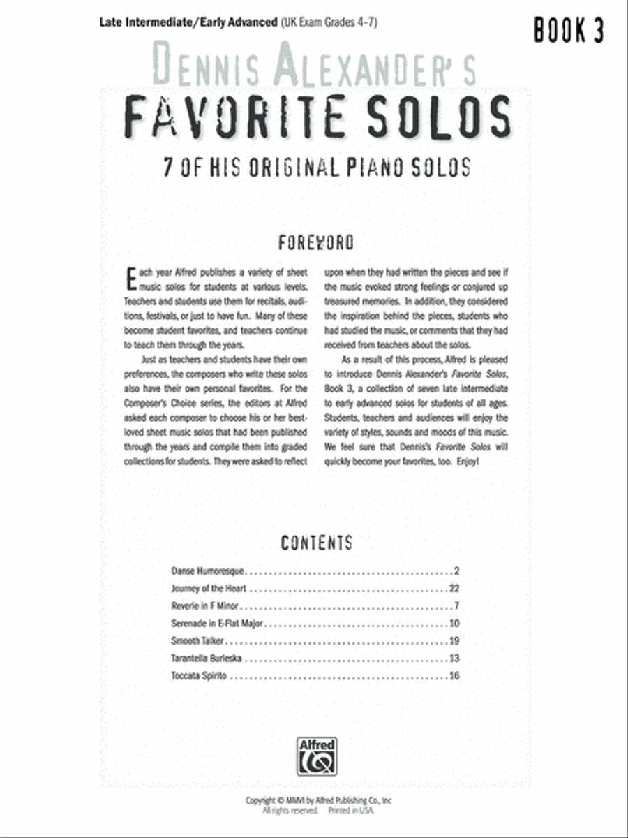 Dennis Alexander's Favorite Solos, Book 3