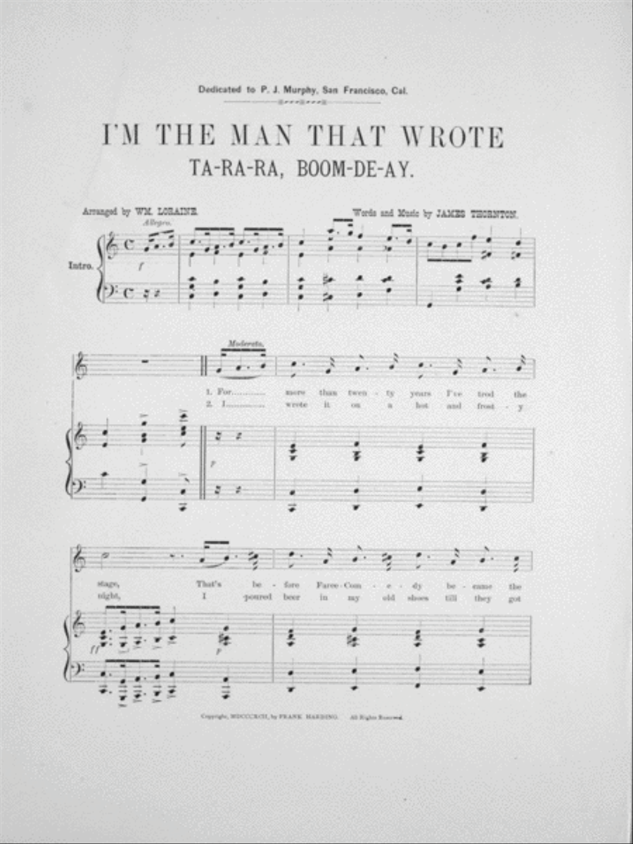 I'm the Man That Wrote Ta-Ra-Ra-Boom- De-ay. Comic Song Voice scores gallery preview page 2