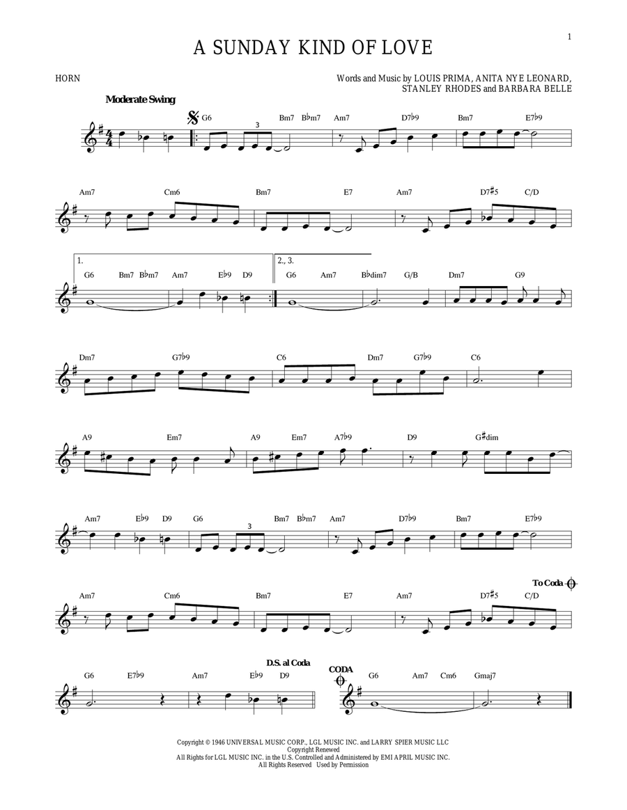 A Sunday Kind Of Love A Sunday Kind Of Love Horn Solo scores gallery preview page 1
