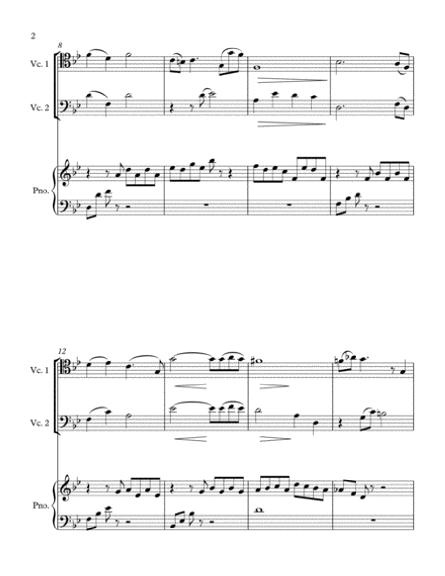 Lament in B Flat for Two Cellos and Piano String Duet scores gallery preview page 2