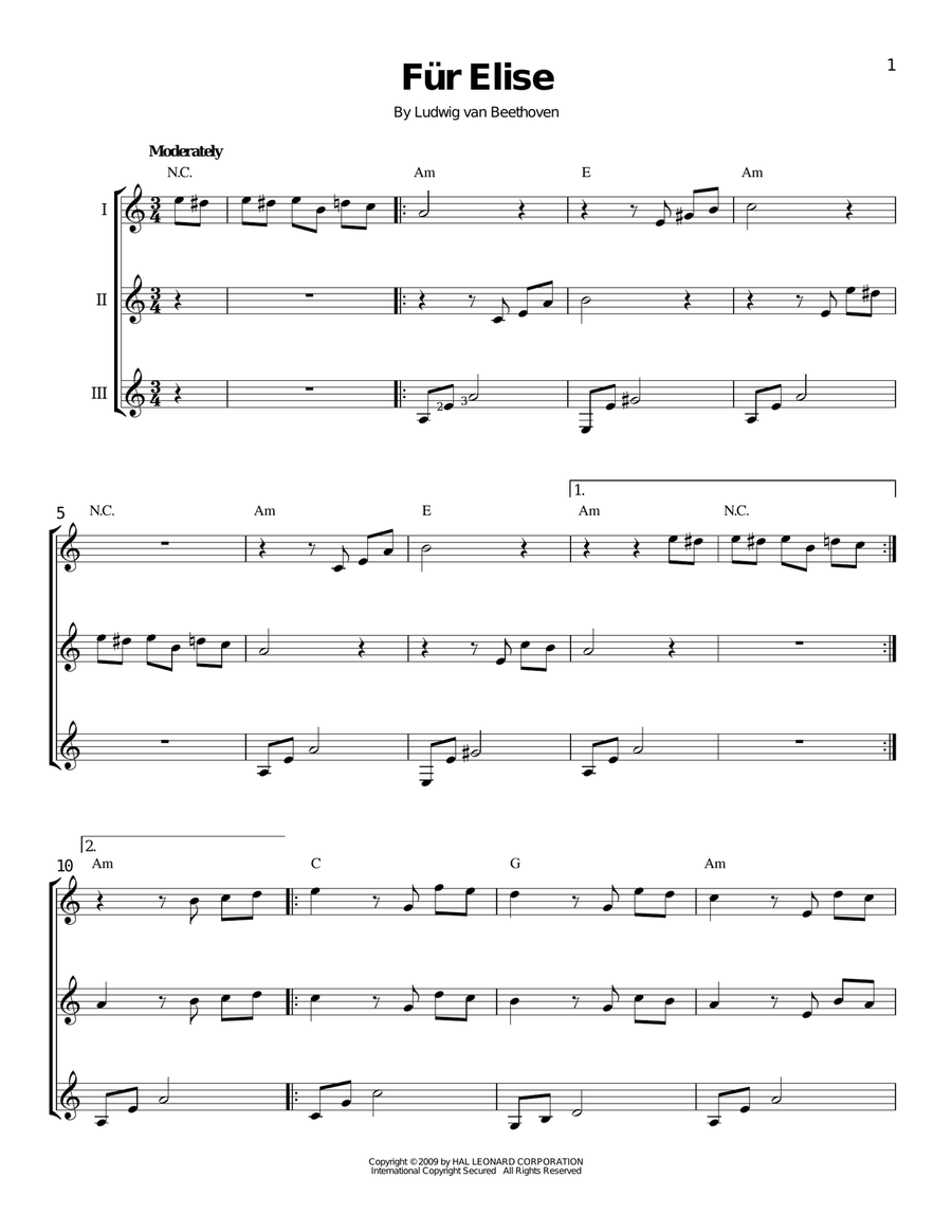 Fur Elise Fur Elise Guitar Ensemble scores gallery preview page 1