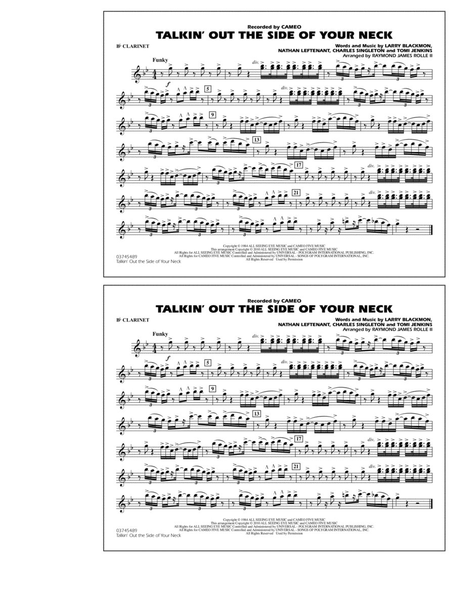 Talkin' Out The Side Of Your Neck - Bb Clarinet Marching Band scores gallery preview page 1