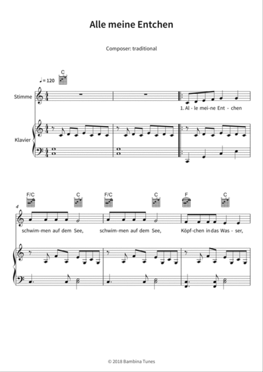 Alle meine Entchen Piano, Vocal, Guitar scores gallery preview page 3