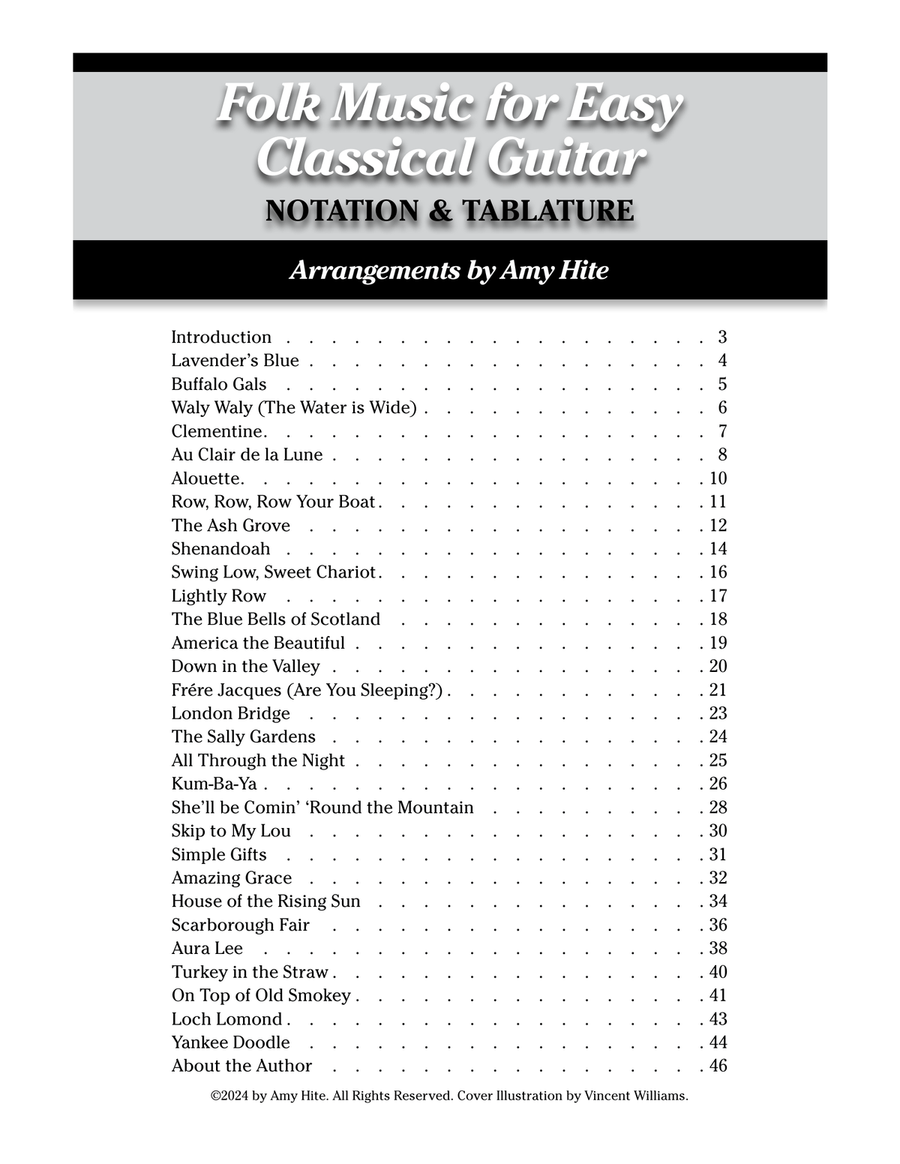 Folk Music for Easy Classical Guitar (Notation & Tablature) Acoustic Guitar scores gallery preview page 2