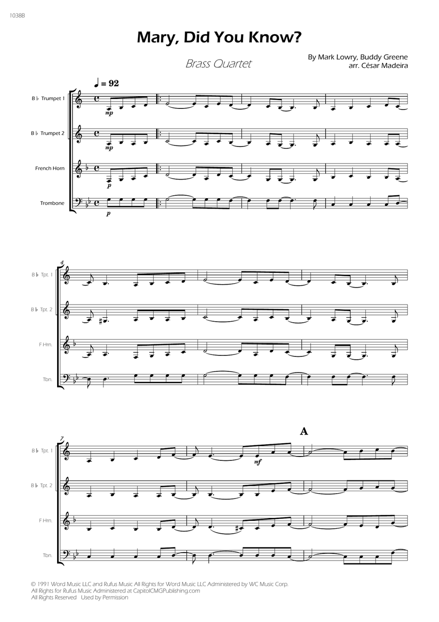Mary, Did You Know? Mary, Did You Know? Brass Quartet scores gallery preview page 3