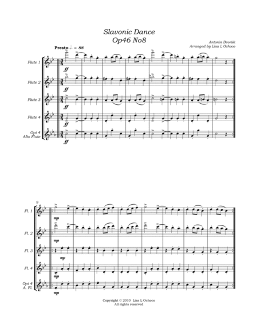 Slavonic Dance Op46 No8 for Flute Quartet Flute Quartet scores gallery preview page 5