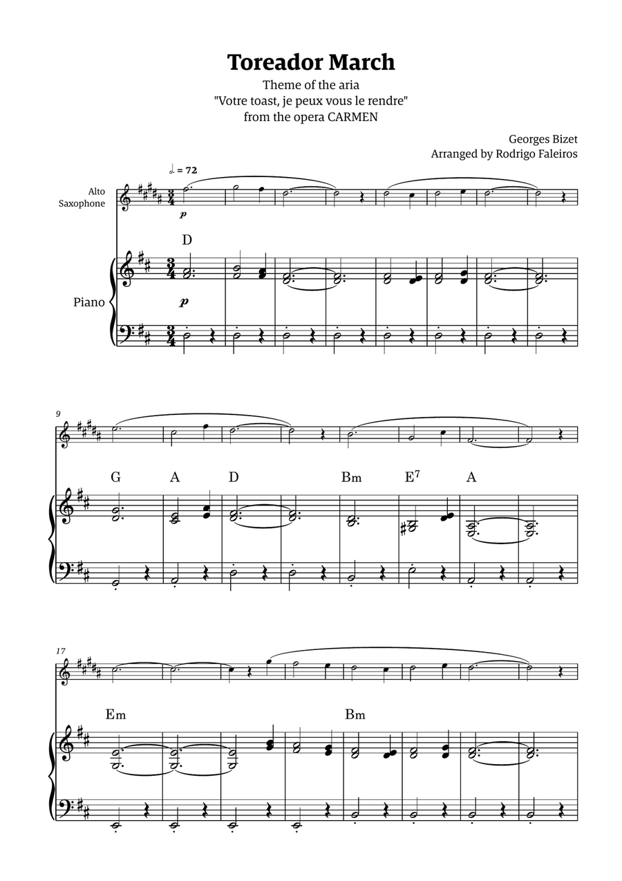 Toreador March (from the opera Carmen) - easy version Chamber Music scores gallery preview page 1