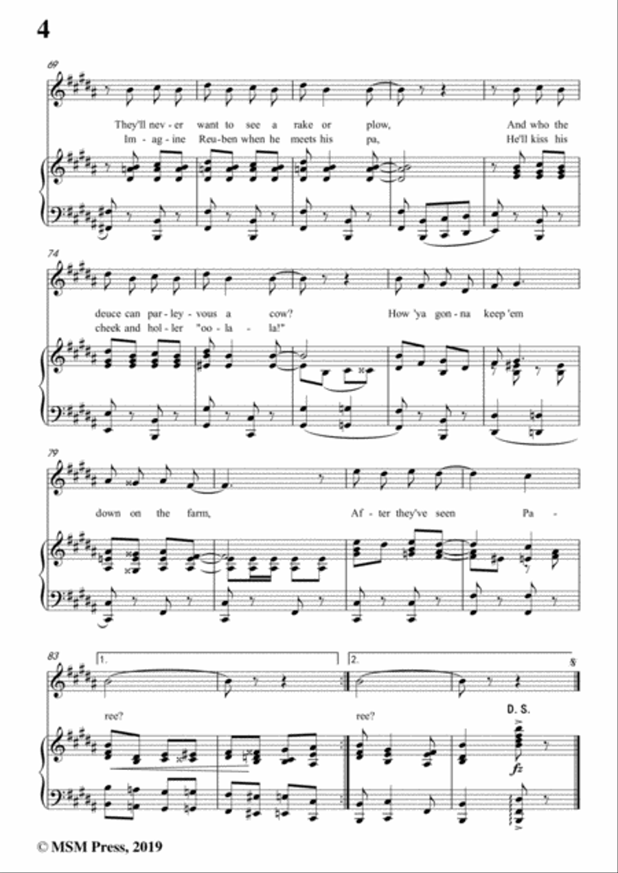 Walter Donaldson-How Ya Gonna Keep 'Em Down on the Farm,in B Major,for Voice&Pno Voice scores gallery preview page 6