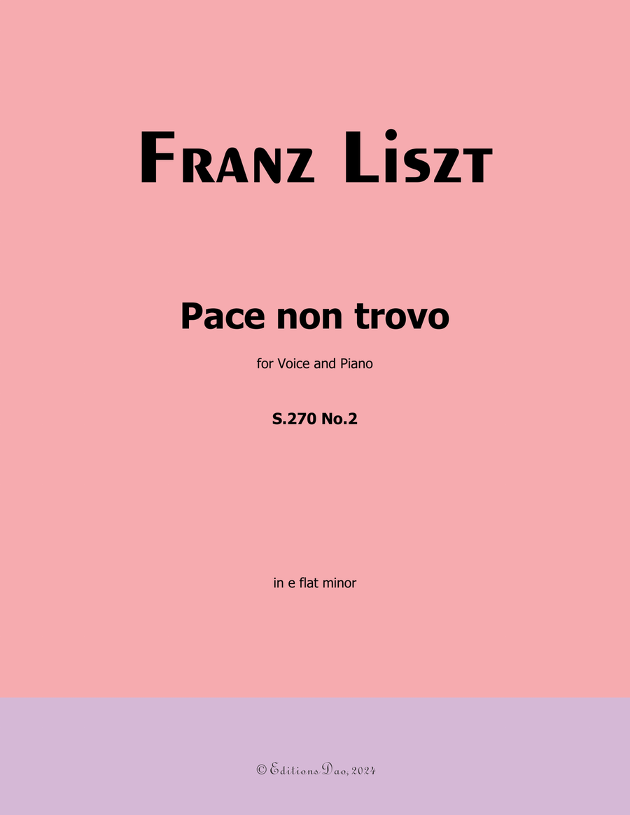 Pace non trovo, by Liszt, S.270 No.2, in e flat minor Voice scores gallery preview page 1