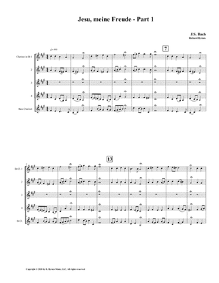 Jesu, meine Freude - Part 1, by J.S. Bach for Clarinet Quintet