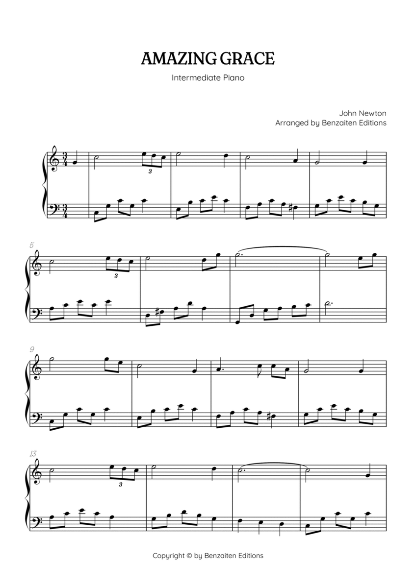Amazing Grace • Intermediate piano sheet music image number null