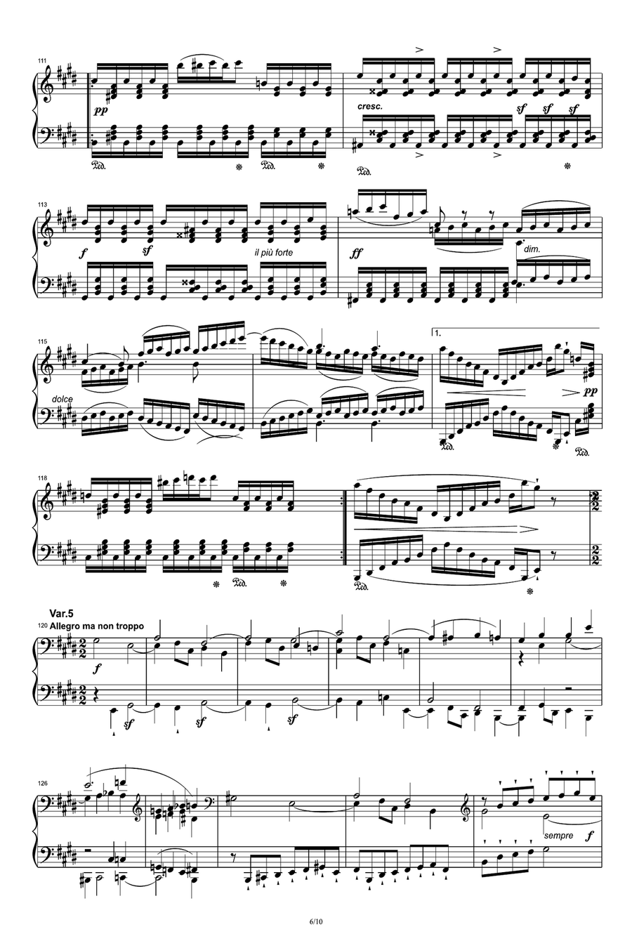 Beethoven Sonata No.30 in E Major, Op.109 Movement 3 Piano Solo scores gallery preview page 6
