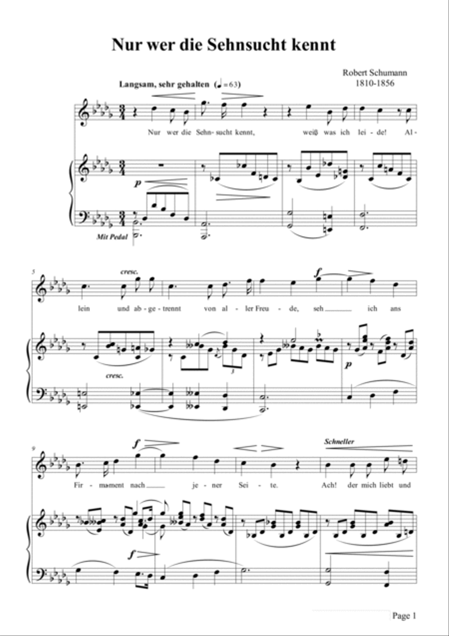 Schumann-Nur wer die Sehnsucht kennt,Op.98a No.3 in b♭ minor Voice scores gallery preview page 2