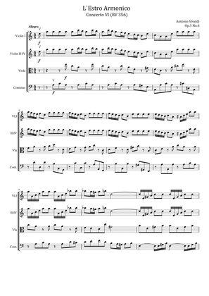 Vivaldi - Violin Concerto in A minor, RV 356 Op.3 No.6 L`Estro Armonico For String Quartet Original