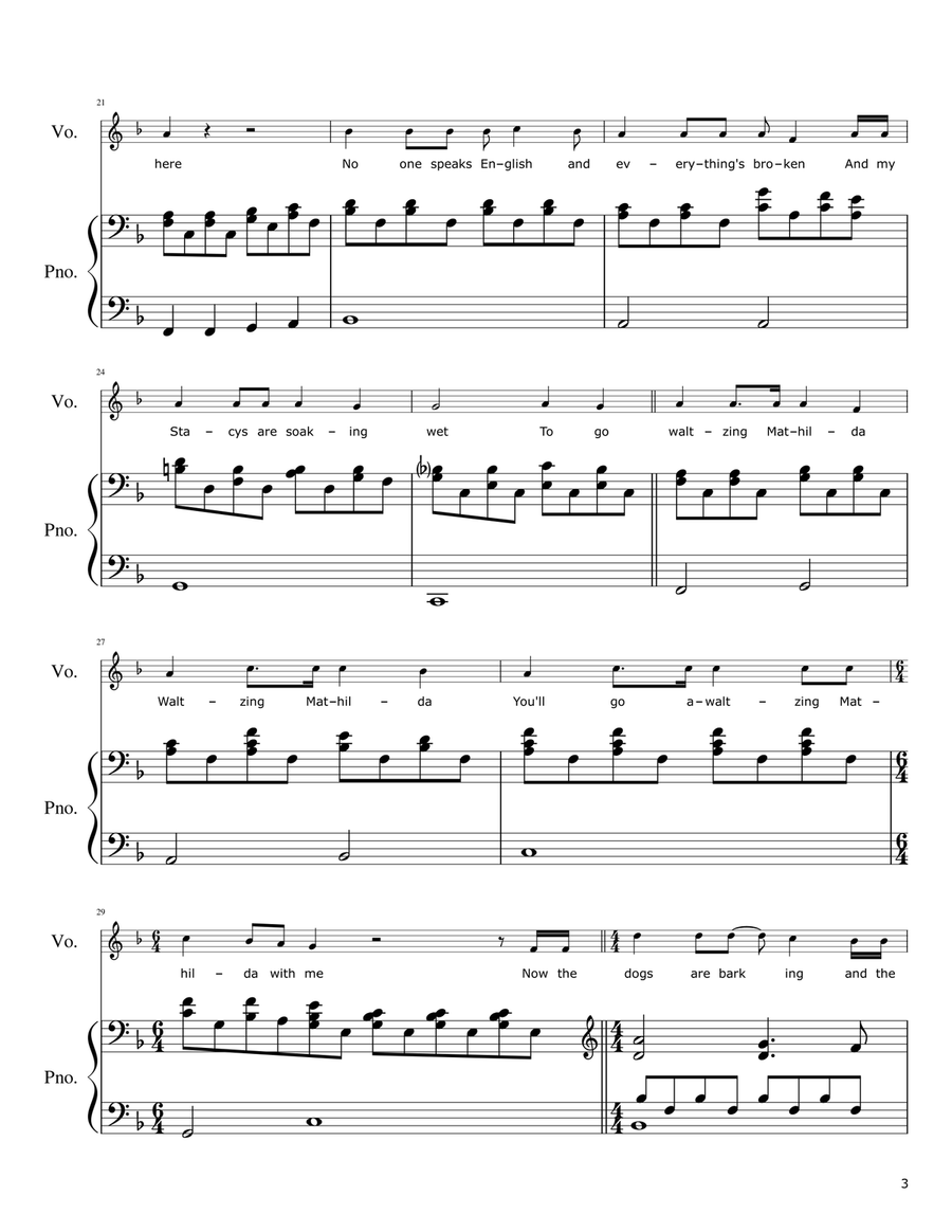 Tom Traubert's Blues (four Sheets To The Wind In Copenhagen) Piano, Vocal scores gallery preview page 3