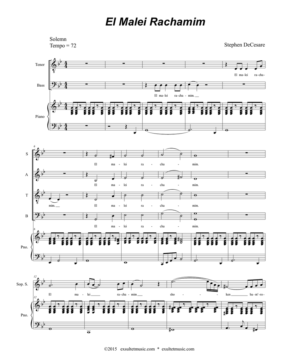 El Malei Rachamim (Soprano Solo and SATB) (Piano-Vocal Score) 4-Part scores gallery preview page 1
