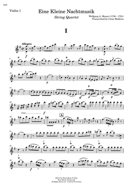 Eine Kleine Nachtmusik (1 mov.) - String Quartet (Individual Parts) image number null