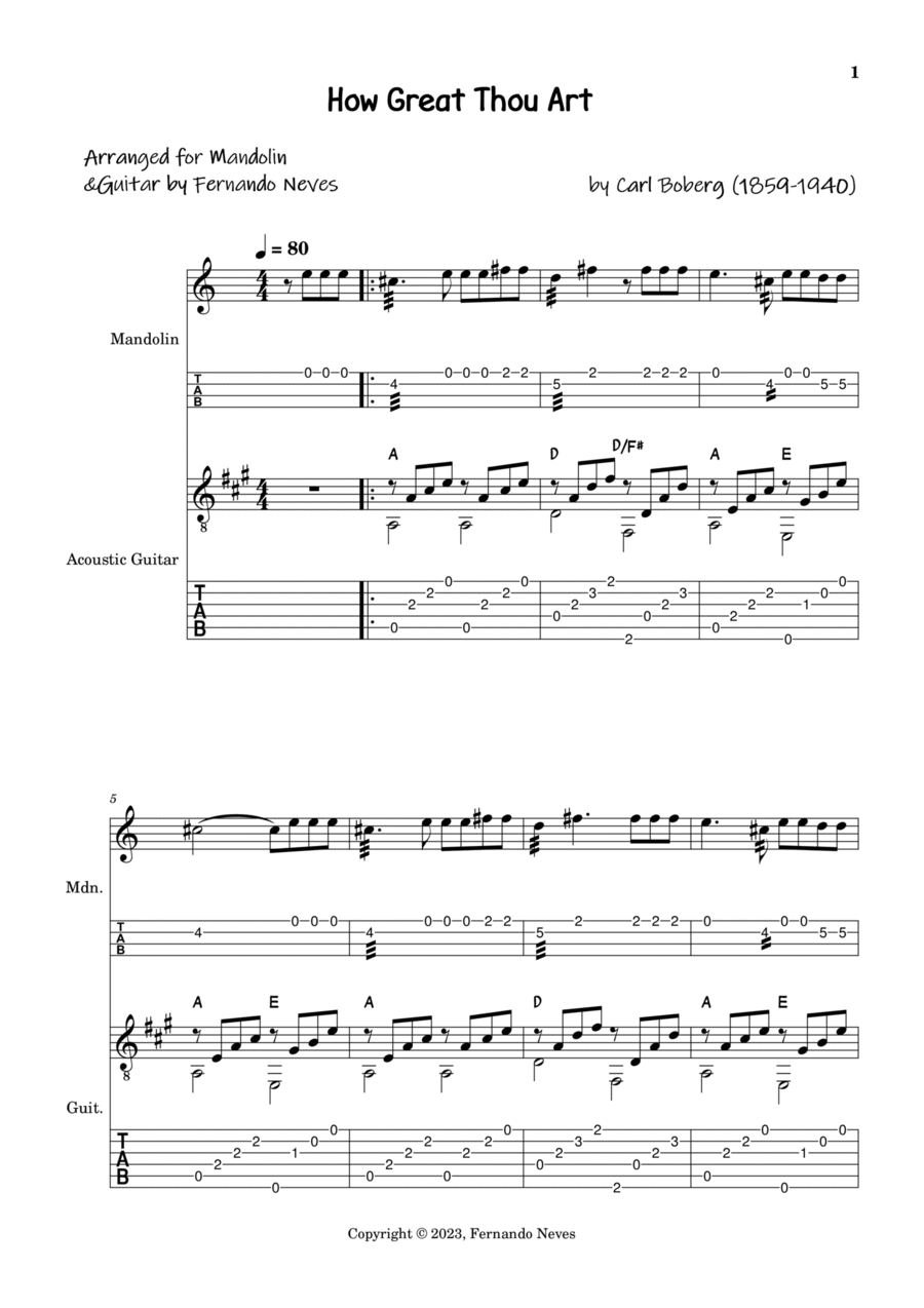 How Great Thou Art for Mandolin and Guitar Classical Guitar scores gallery preview page 1
