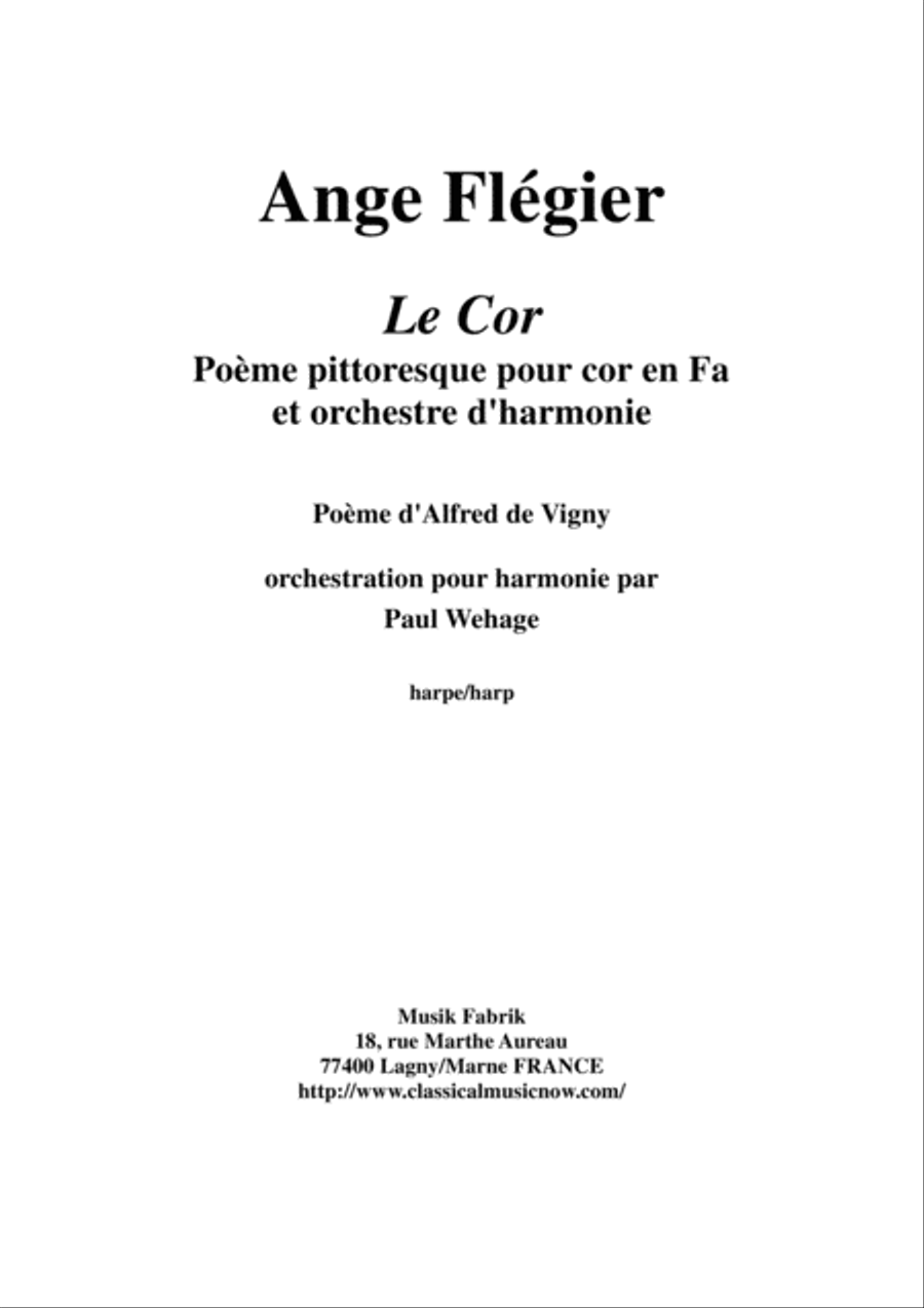 Ange Flégier: Le Cor for solo horn and concert band, harp part Concert Band scores gallery preview page 1