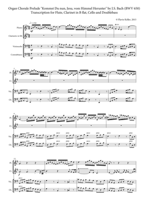 Organ chorale prelude "Kommst Du nun" by J.S. Bach, Transcription for chamber instruments