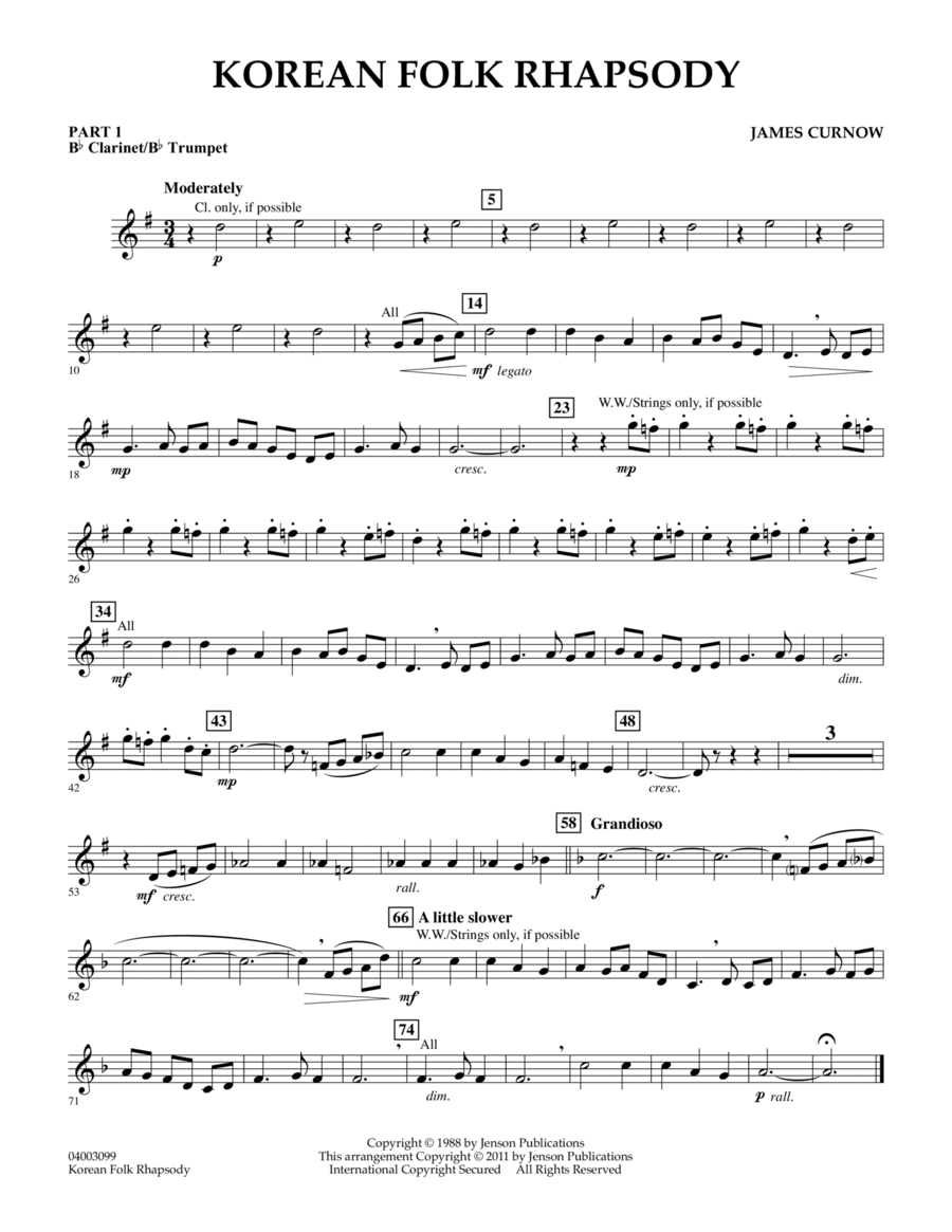 Korean Folk Rhapsody - Pt.1 - Bb Clarinet/Bb Trumpet Concert Band scores gallery preview page 1