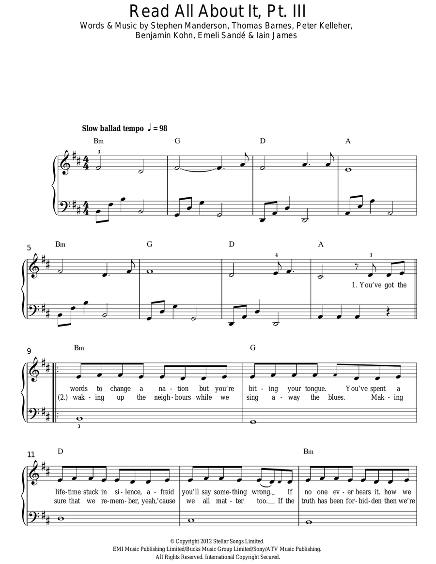 Read All About It, Part III Easy Piano scores gallery preview page 1