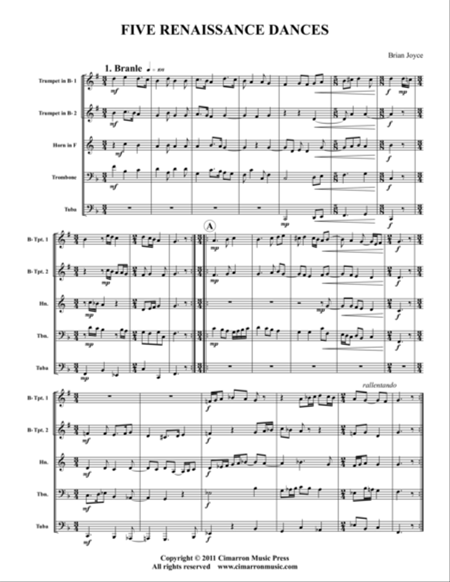 Five Renaissance Dances Brass Quintet scores gallery preview page 1