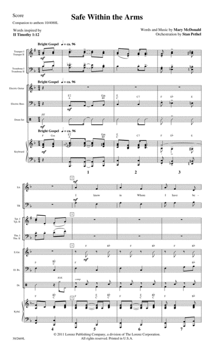 Safe Within the Arms - Brass and Rhythm Score and Parts