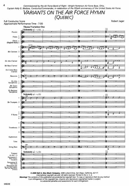 Variants on the Air Force Hymn (Quebec) - Score