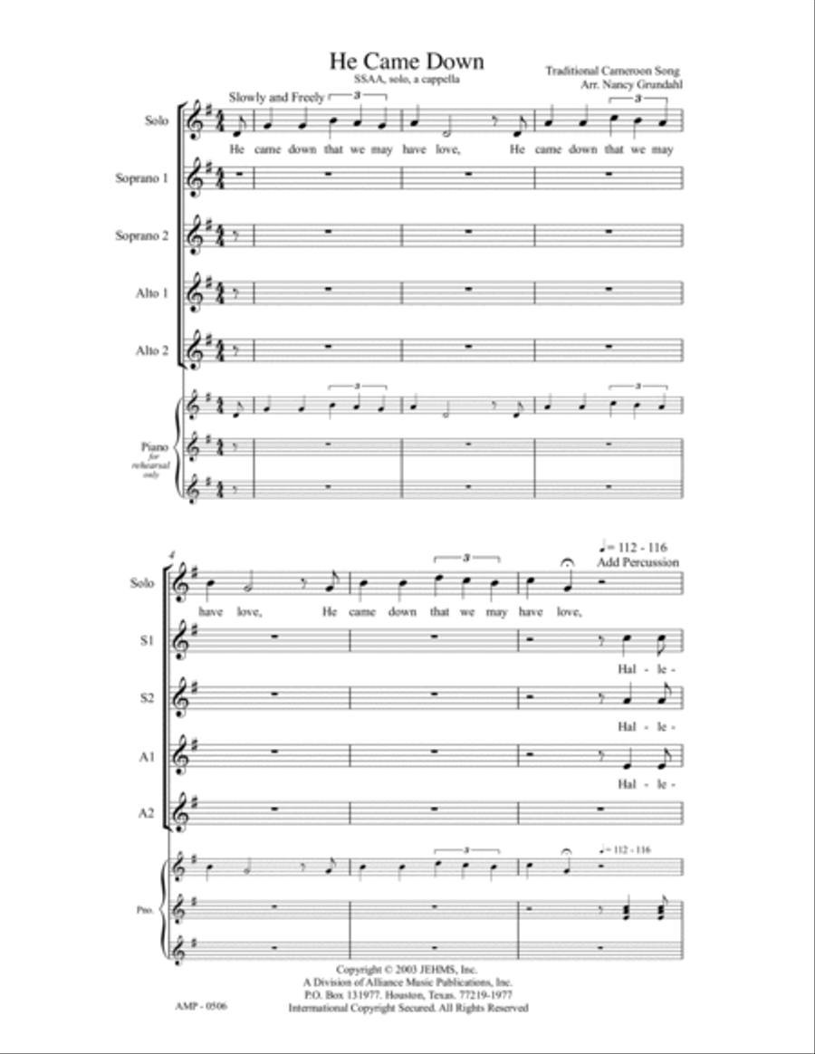 He Came Down He Came Down SSAA scores gallery preview page 5