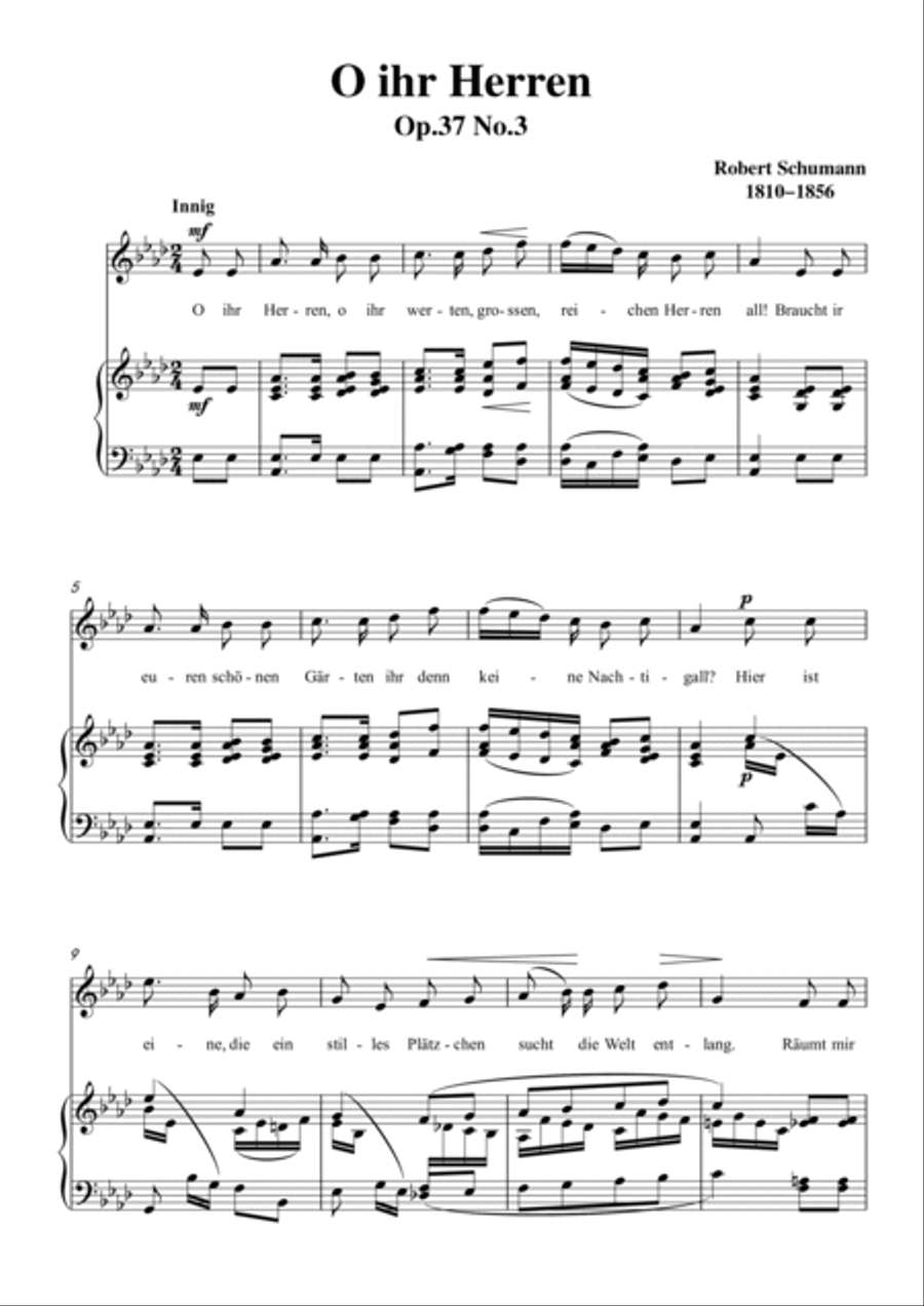 Schumann-O ihr Herren in A♭ Major for Voice and Piano Voice Solo scores gallery preview page 2