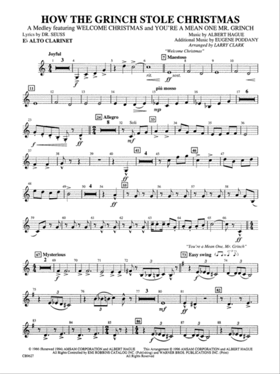 How the Grinch Stole Christmas: E-flat Alto Clarinet Concert Band scores gallery preview page 1