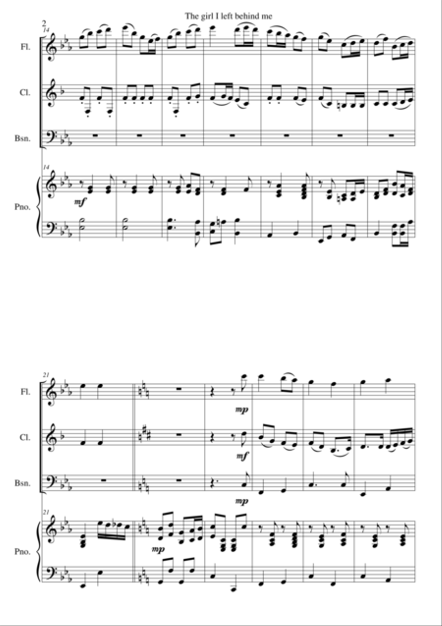 The girl I left behind me (Waxies' Dargle) for flute clarinet bassoon and piano Bassoon scores gallery preview page 2