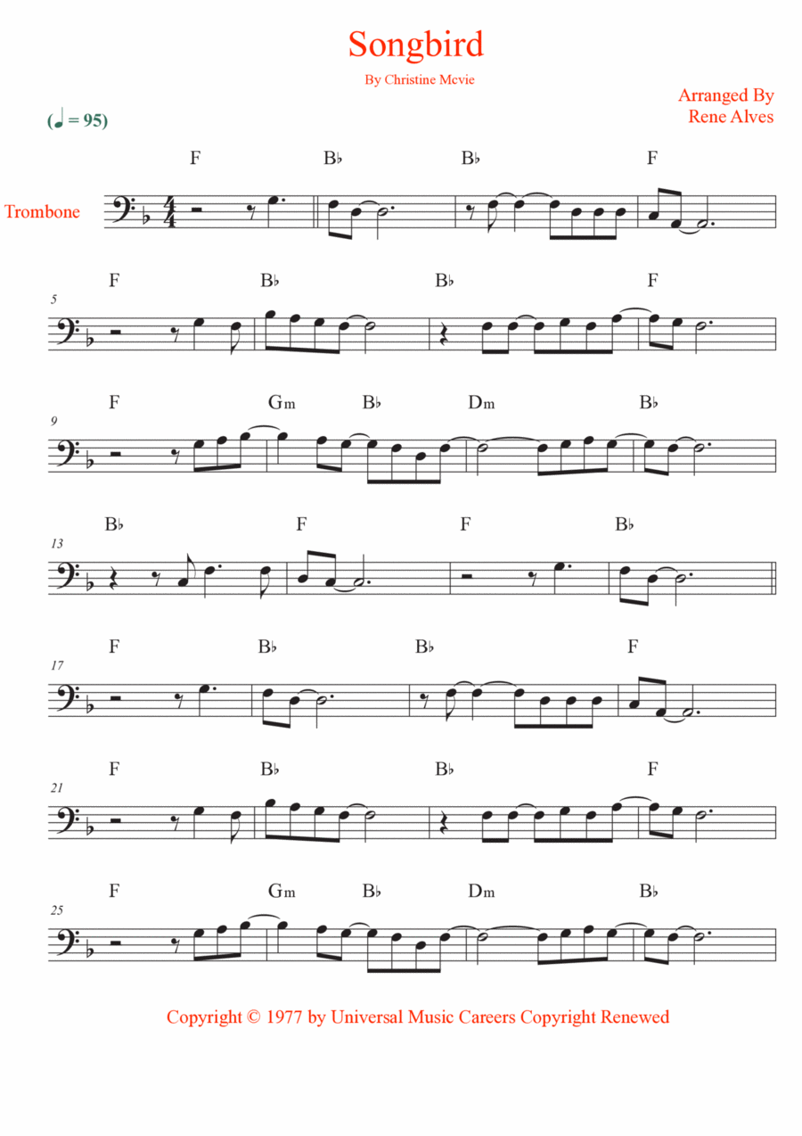 Songbird Songbird Trombone Solo scores gallery preview page 1
