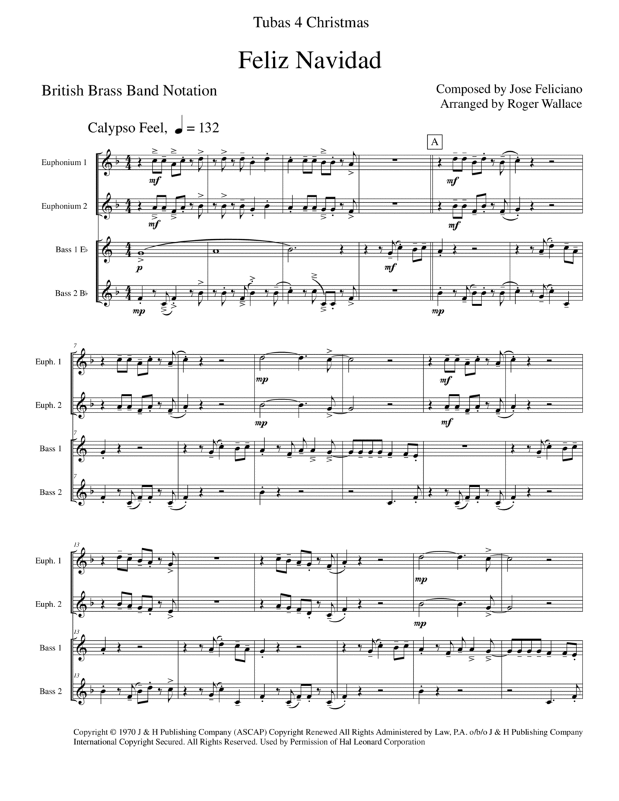 Feliz Navidad Brass Quartet scores gallery preview page 1