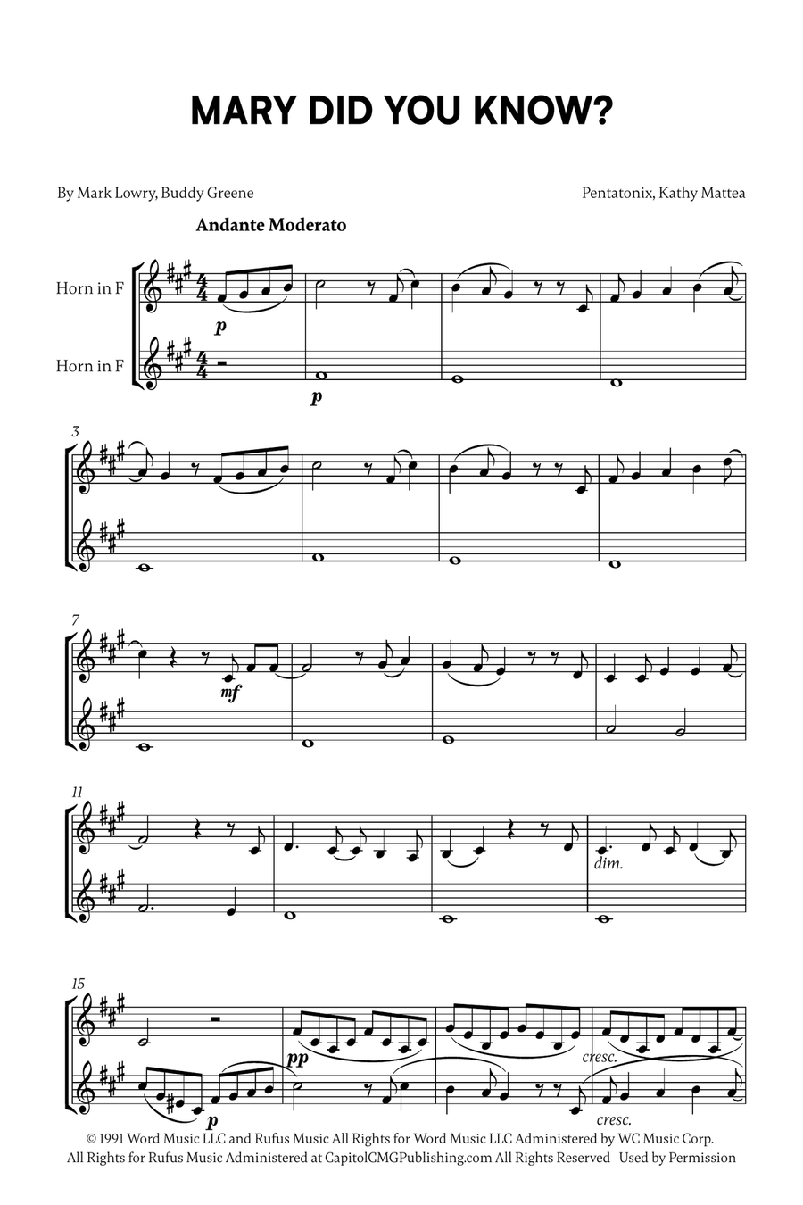 Mary, Did You Know? Mary, Did You Know? Brass Duet scores gallery preview page 1