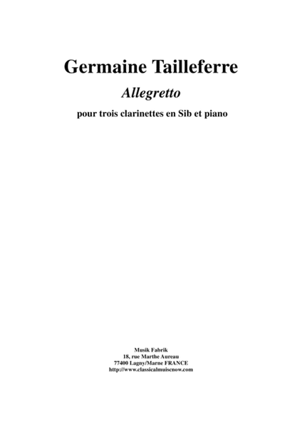 Germaine Tailleferre: Allegretto for three Bb clarinets and piano
